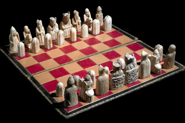 The Lewis chess pieces, intricate ivory carvings from the 12th century.