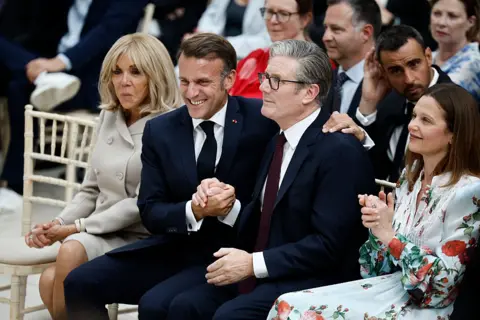 French President Emmanuel Macron sat with Keir Starmer during a visit to The British Museum in London, on July 9, 2025