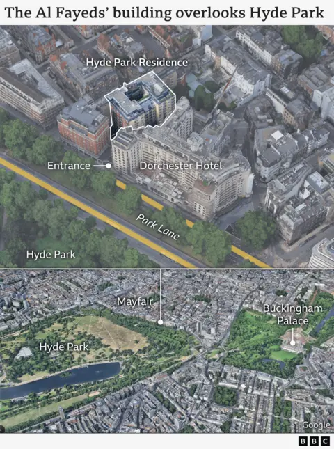 Map showing the location of Hyde Park Residence in relation to Hyde Park and central London landmarks.