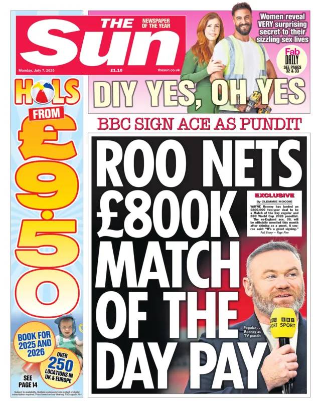 The Sun reports on Wayne Rooney's new punditry role with Match of the Day.