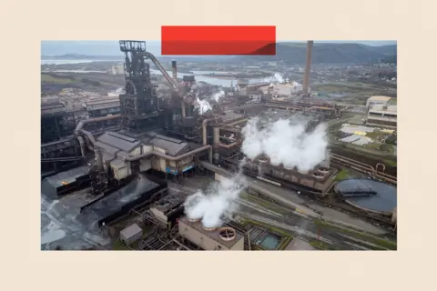 Steelworks with smoke in the sky