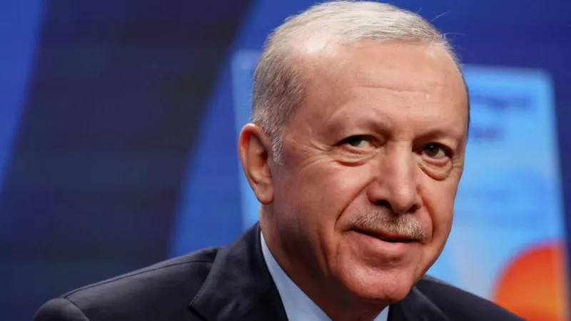 Turkey's President Erdogan looking at the camera.