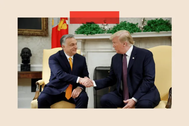 Viktor Orban and Donald Trump in a meeting, shaking hands.