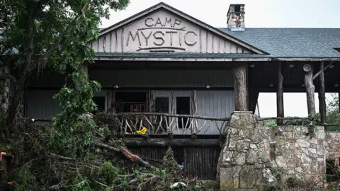 The exterior of Camp Mystic buildings after the flood