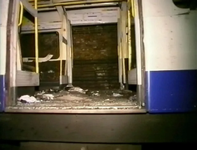 PA Media Wreckage and debris onboard a train at Edgware Road station, July 7th 2005 (7/7 Bombings - Coroners Inquest evidence)