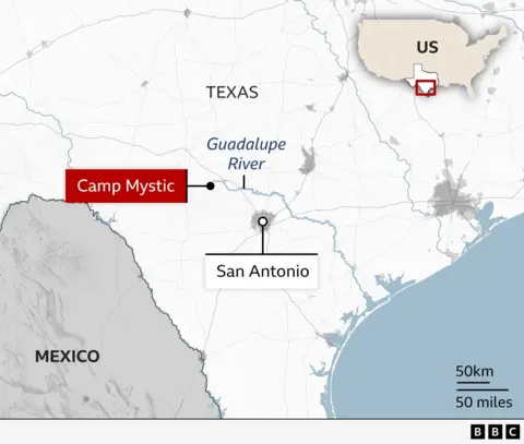 Map illustrating the areas affected by the Texas floods