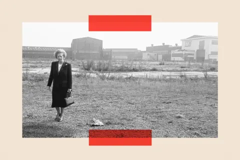 Margaret Thatcher visits derelict steel site