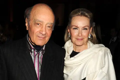 Mohamed Al Fayed and Heini Wathen-Fayed at a formal event.