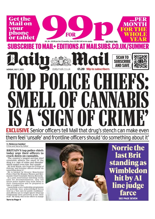 The Daily Mail cites senior police officers stating the smell of cannabis indicates crime.