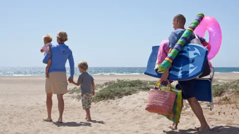 Family enjoying a sunny day at the beach