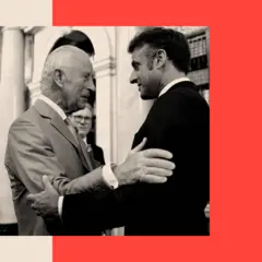 alt=BBC Treated image of King Charles and Emmanuel Macron.