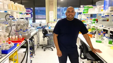 Jevan Nagarajah in Better Dairy's lab in east London.