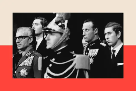 alt=Getty Images The Shah of Iran, Prince Charles and Prince Harald of Norway attend Mass for General de Gaulle at Notre Dame, on 13 November 1970 in Paris, France.
