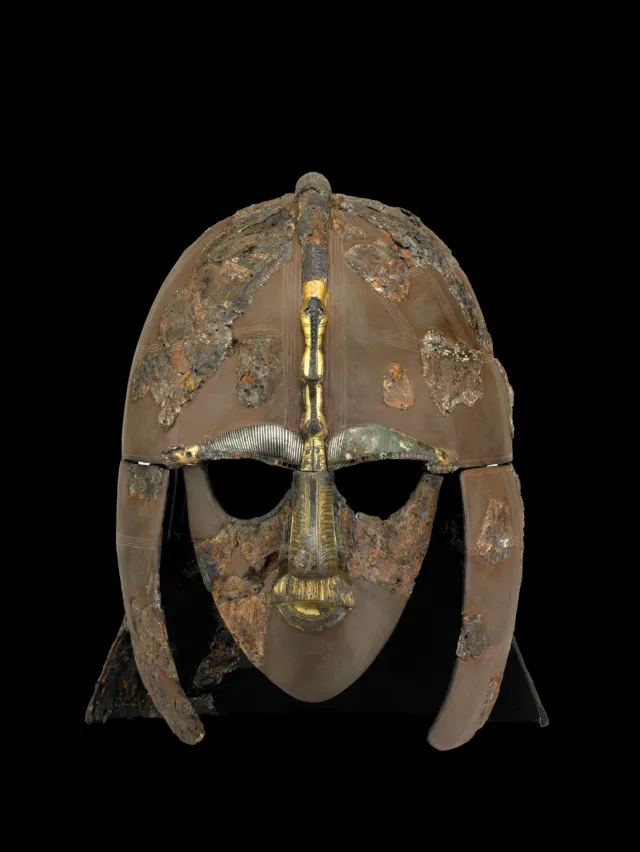 An ornate iron helmet is among the Sutton Hoo artefacts that will be loaned by the British Museum to museums in Normandy.